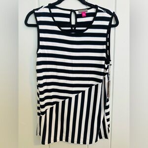 NWT Vince Camuto Black, White & Periwinkle Striped Sleeveless Top